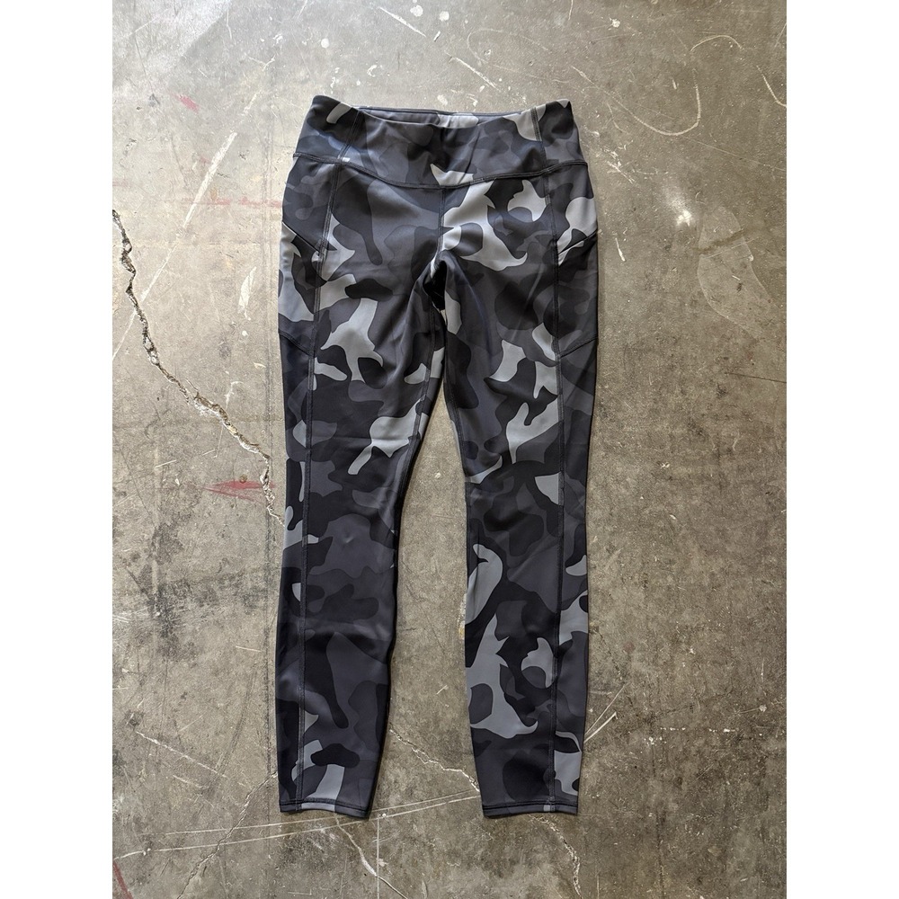 ATHLETA Contender Black Gray CAMO 7/8 Tight Leggings Pocket Medium Tactical Pant
